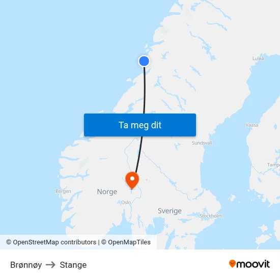 Brønnøy to Stange map