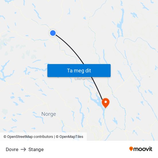Dovre to Stange map