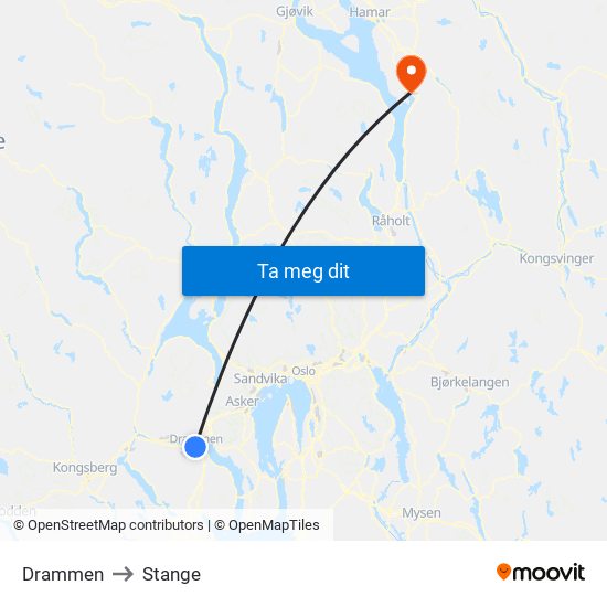 Drammen to Stange map