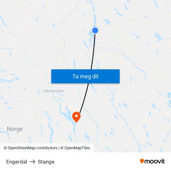 Engerdal to Stange map