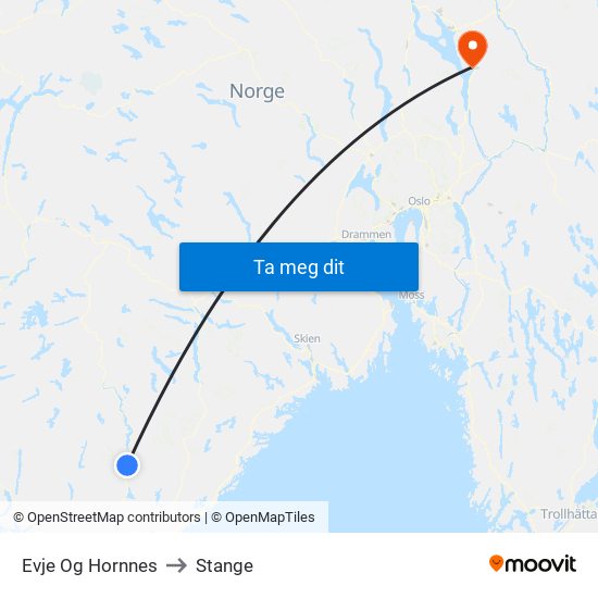 Evje Og Hornnes to Stange map