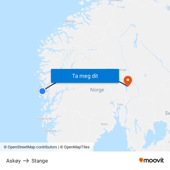 Askøy to Stange map