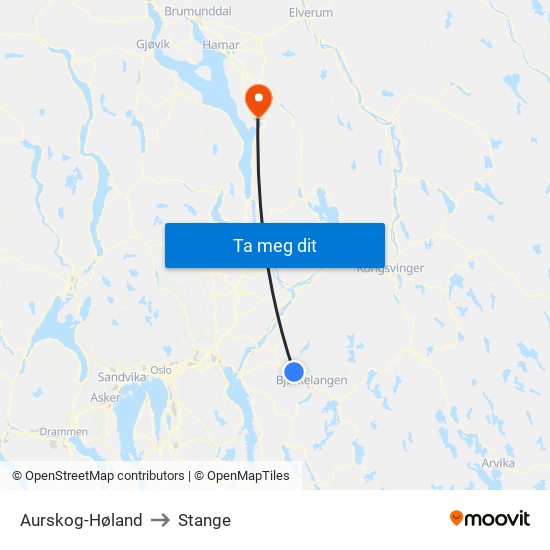 Aurskog-Høland to Stange map