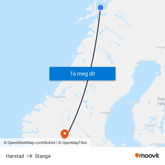 Harstad to Stange map