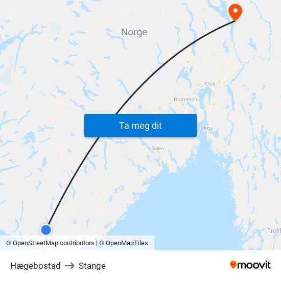 Hægebostad to Stange map