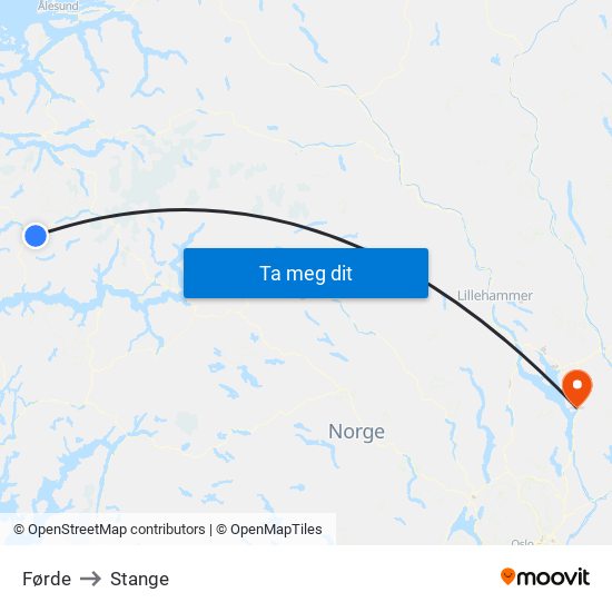 Førde to Stange map