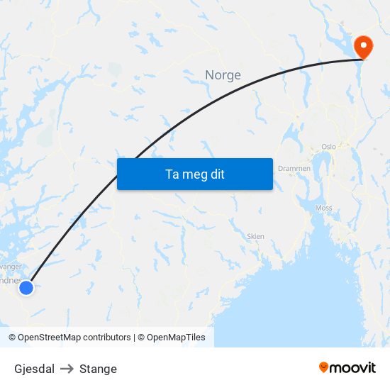 Gjesdal to Stange map