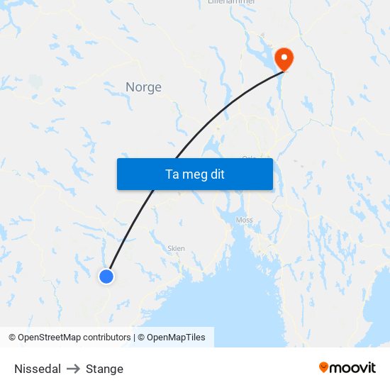 Nissedal to Stange map