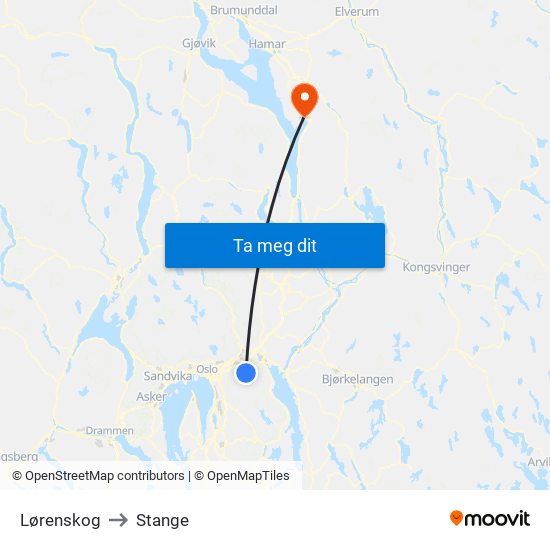 Lørenskog to Stange map