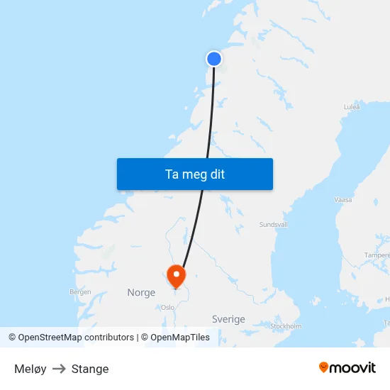 Meløy to Stange map