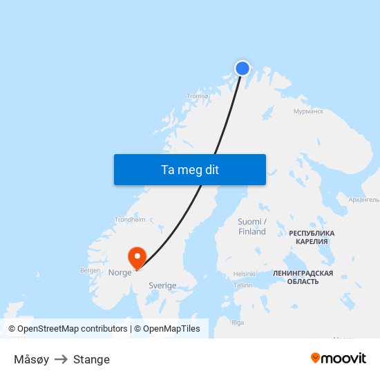 Måsøy to Stange map