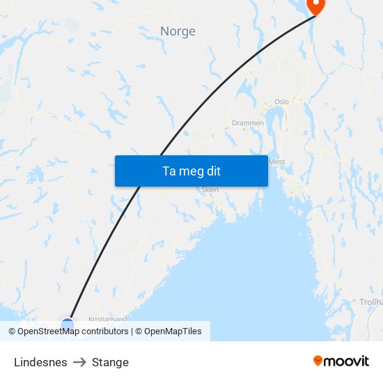 Lindesnes to Stange map