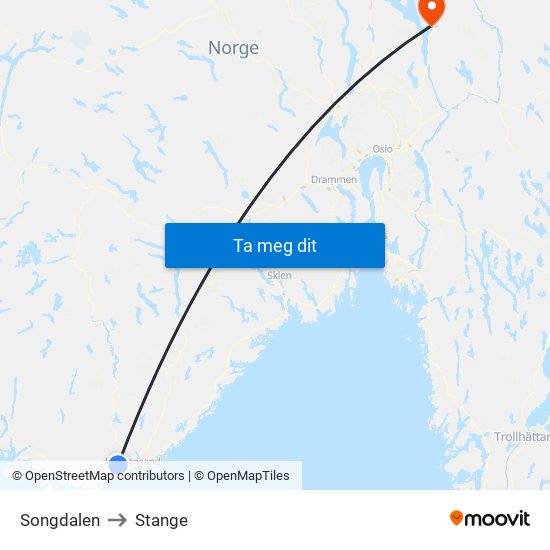 Songdalen to Stange map