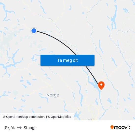 Skjåk to Stange map