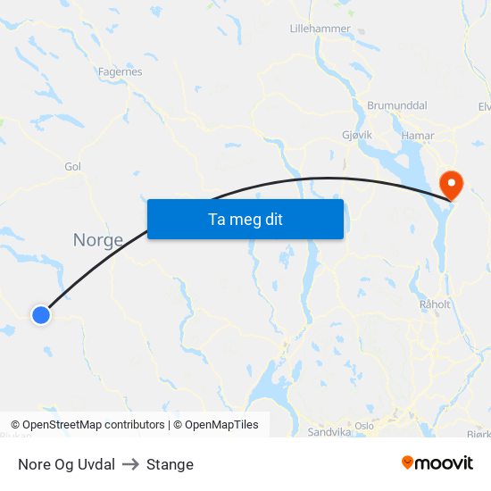Nore Og Uvdal to Stange map