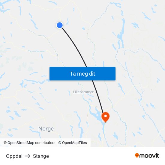 Oppdal to Stange map
