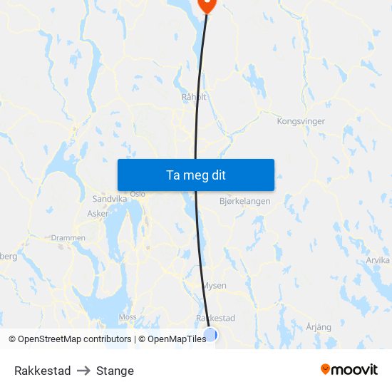 Rakkestad to Stange map