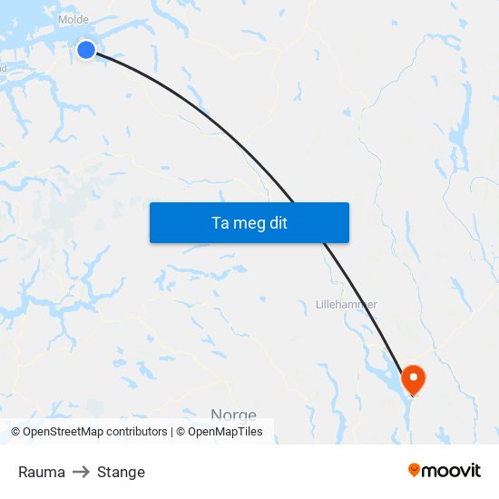 Rauma to Stange map