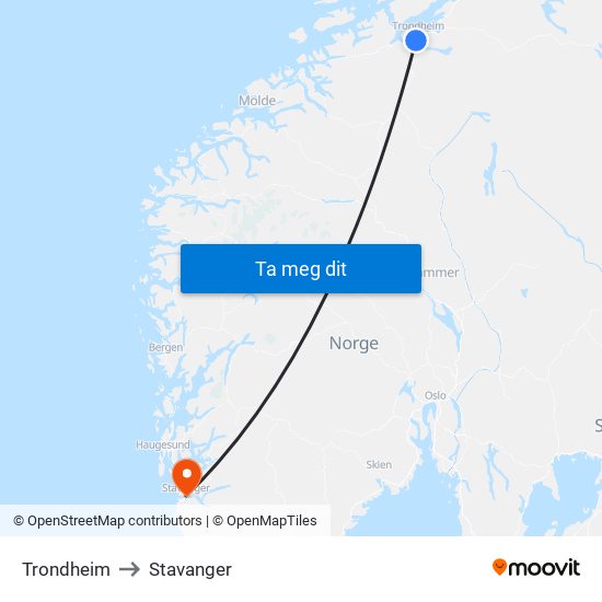 Trondheim to Stavanger map