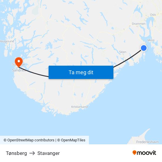 Tønsberg to Stavanger map