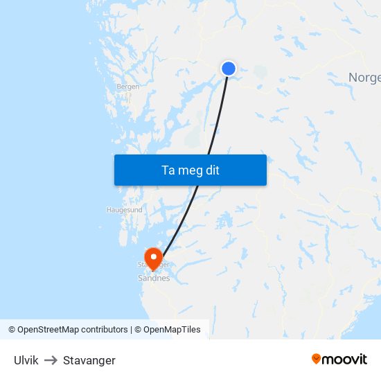Ulvik to Stavanger map