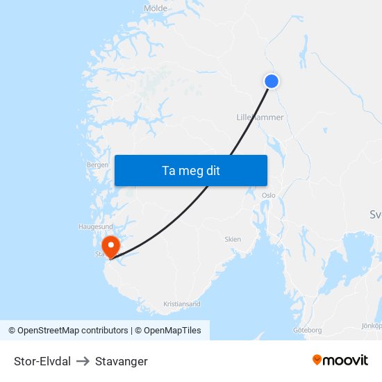 Stor-Elvdal to Stavanger map