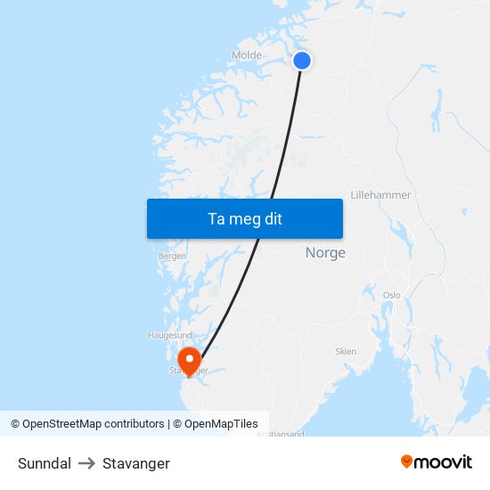 Sunndal to Stavanger map