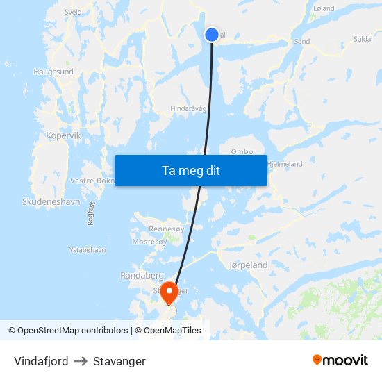 Vindafjord to Stavanger map