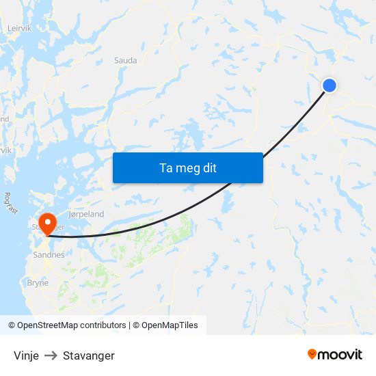Vinje to Stavanger map