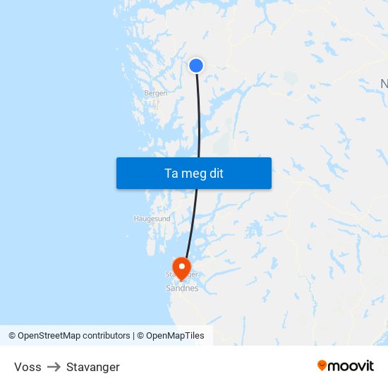 Voss to Stavanger map