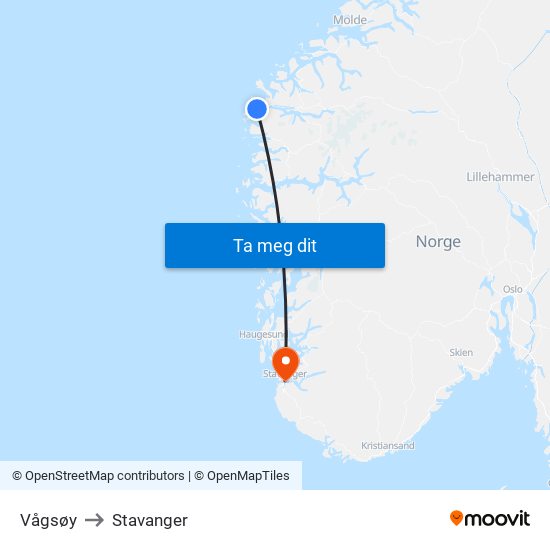 Vågsøy to Stavanger map
