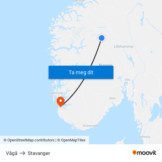 Vågå to Stavanger map