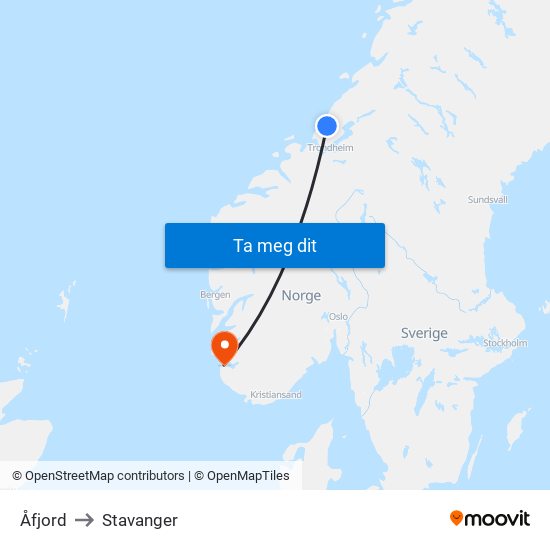 Åfjord to Stavanger map