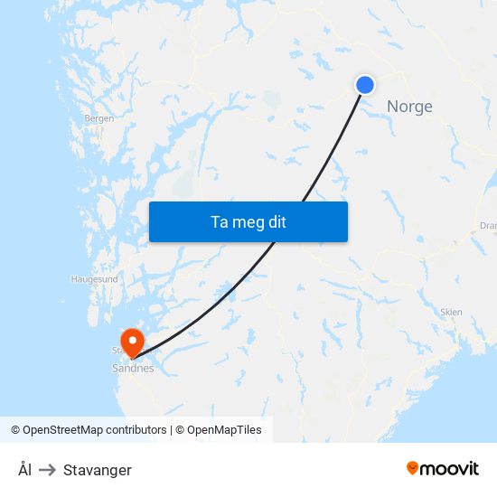 Ål to Stavanger map