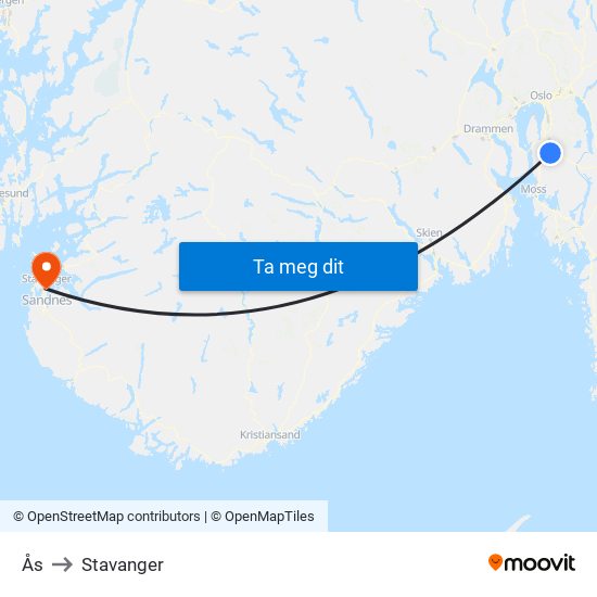 Ås to Stavanger map