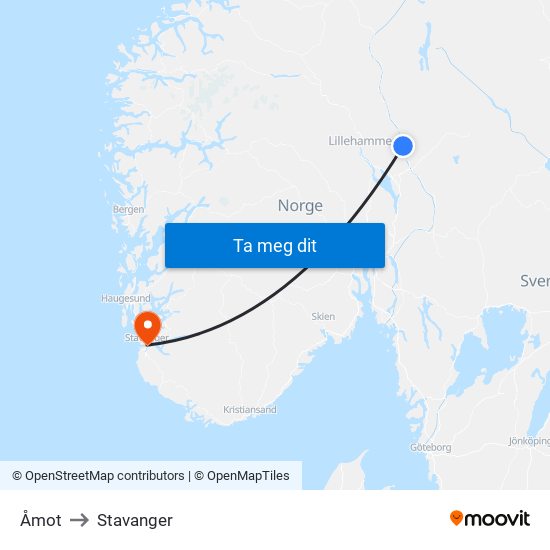 Åmot to Stavanger map