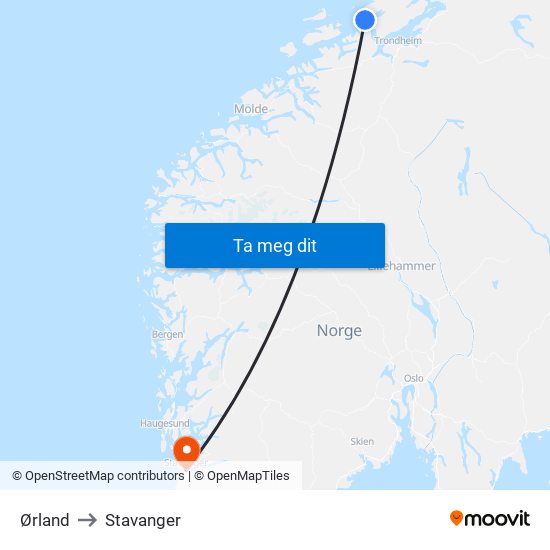 Ørland to Stavanger map