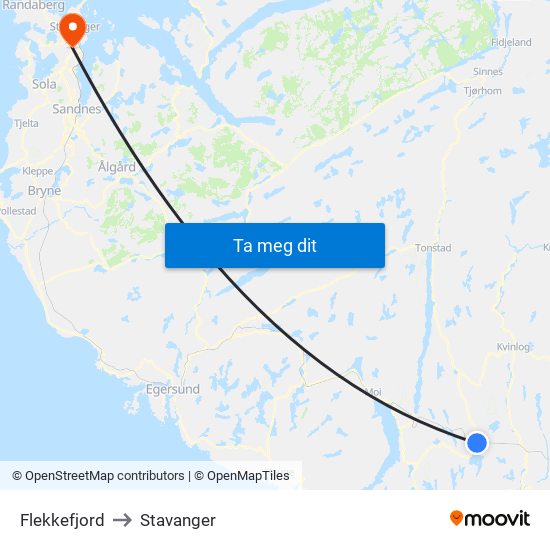 Flekkefjord to Stavanger map