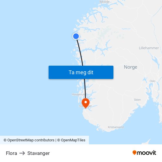 Flora to Stavanger map