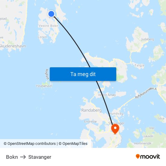 Bokn to Stavanger map