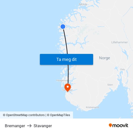 Bremanger to Stavanger map