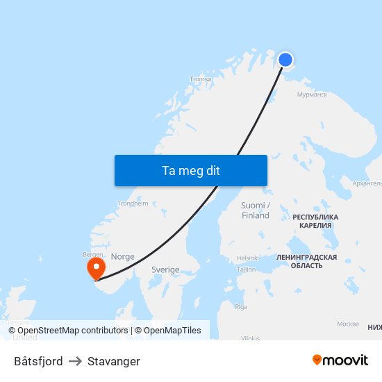 Båtsfjord to Stavanger map