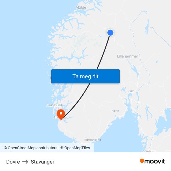 Dovre to Stavanger map