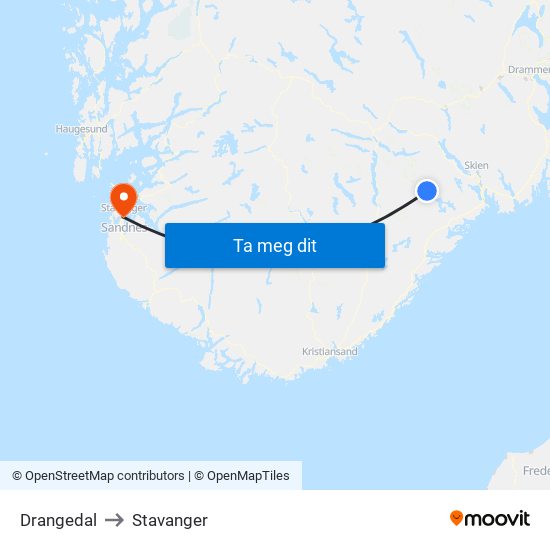 Drangedal to Stavanger map