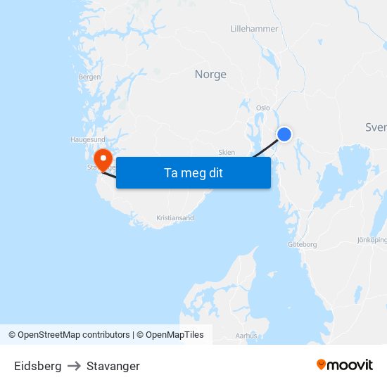 Eidsberg to Stavanger map