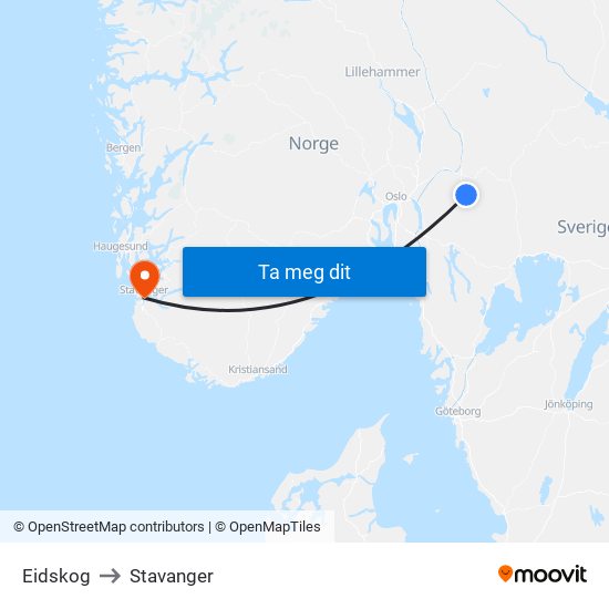 Eidskog to Stavanger map