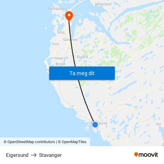 Eigersund to Stavanger map