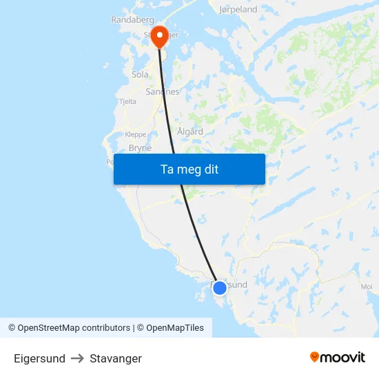 Eigersund to Stavanger map