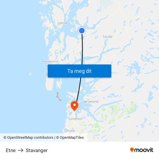 Etne to Stavanger map