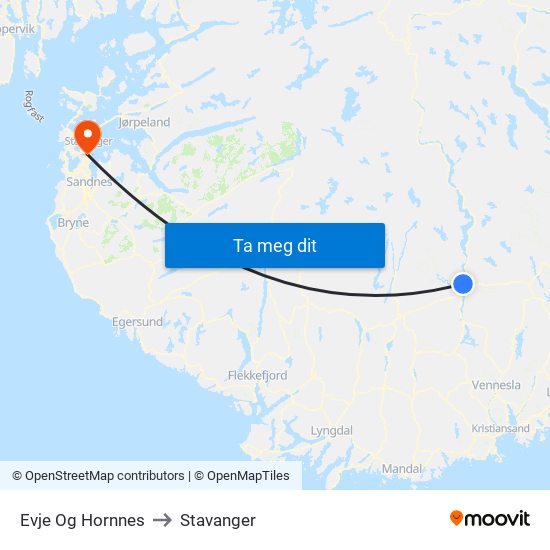 Evje Og Hornnes to Stavanger map